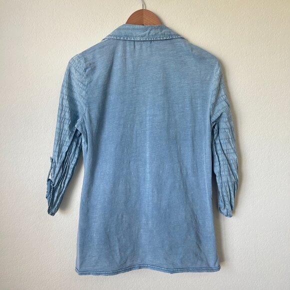 Reba Top Womens Small Blue Embroidered Lace Trim Studded Button Up Blouse S - Picture 9 of 10